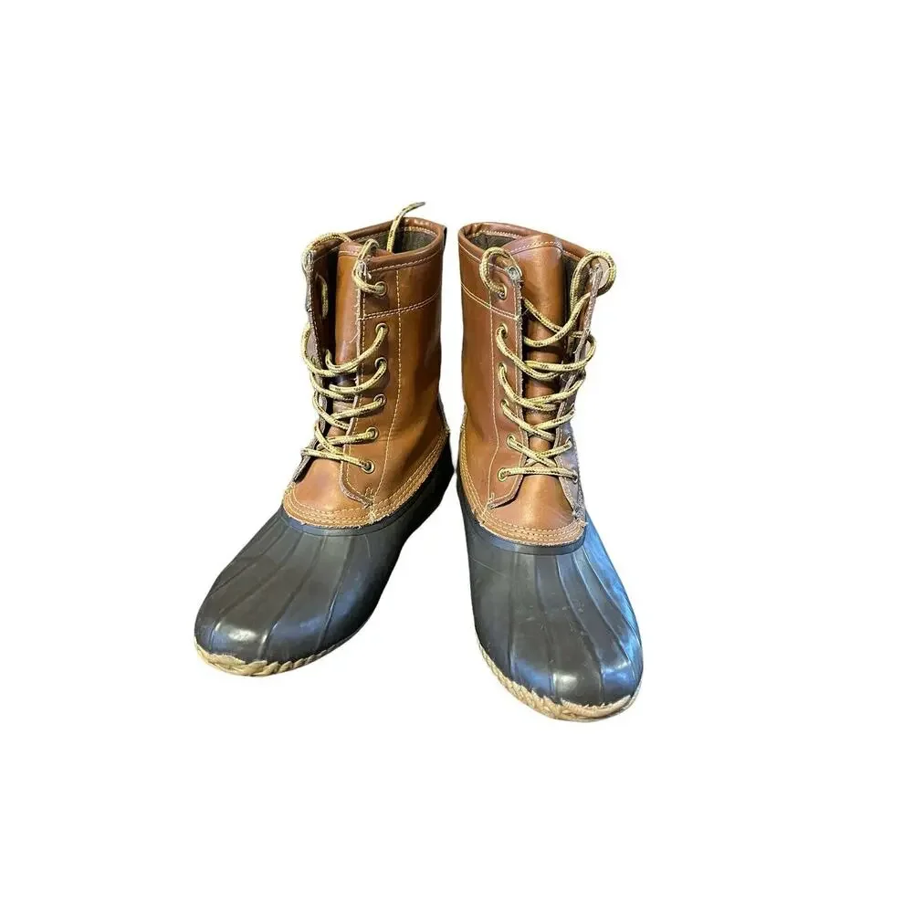 Khombu women Brown Waterproof Mid Calf Boot Leather Duck sz 8 M cozy winter
